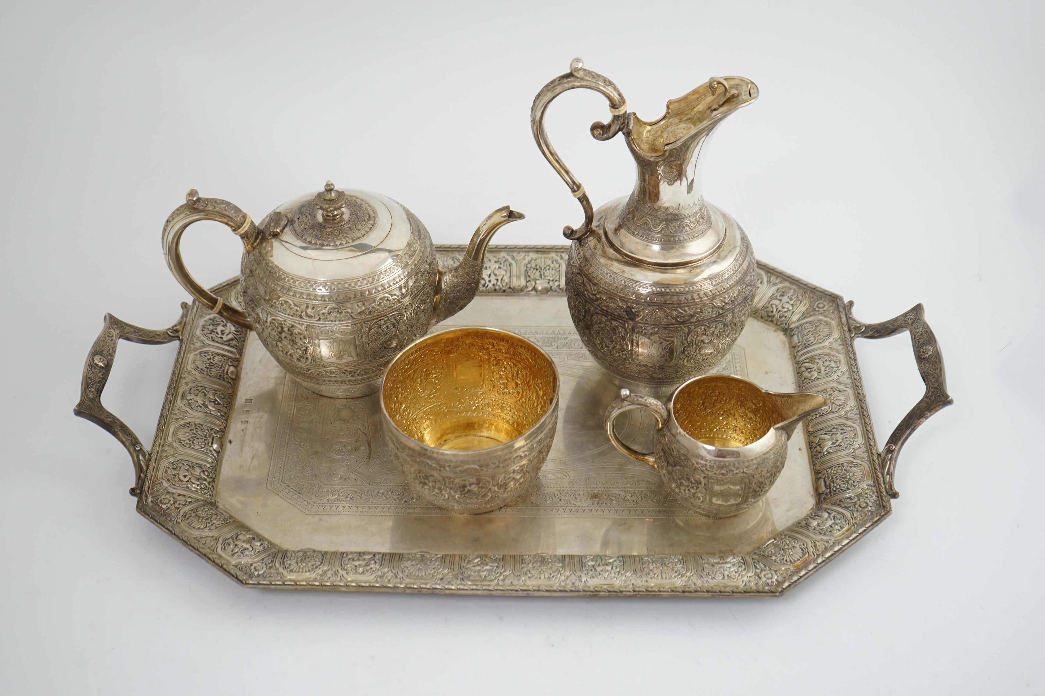 An Edwardian Scottish Anglo-Indian five piece tea set by James Reid & Co